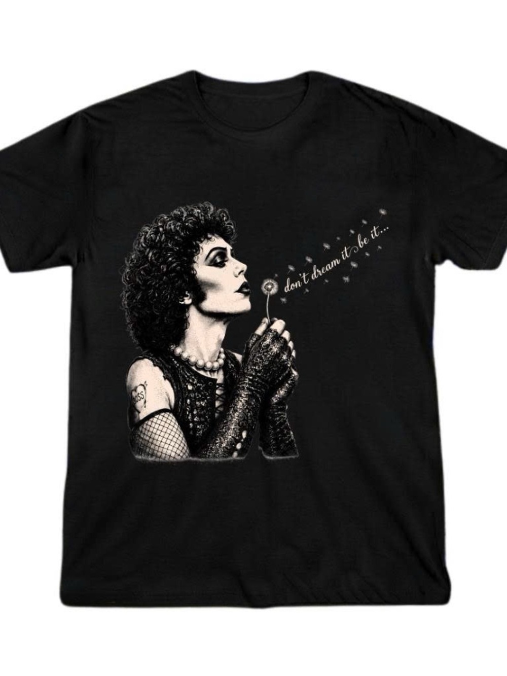 Gildan Black Shirt Tim Curry Black Graphic Crewneck Tee with Retro Portrait Prin
